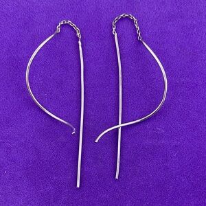 💛 Sterling Silver Curved Threader Earrings | Minimalist Drop Dangle Earrings
